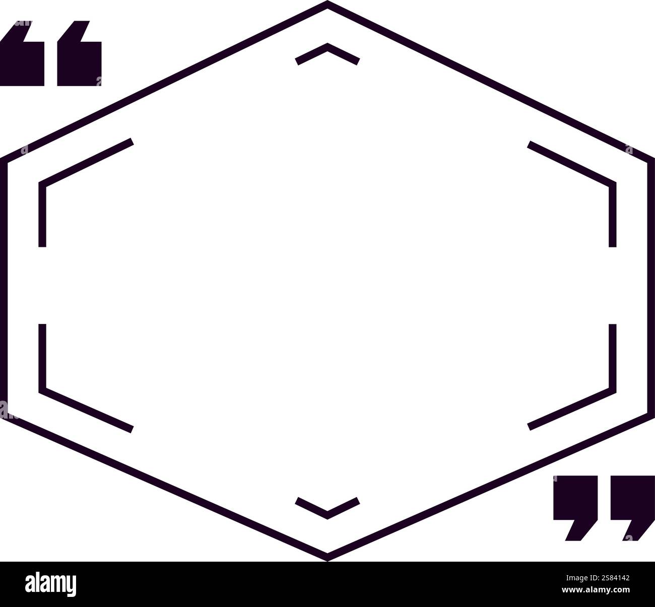 Guillemets encadrant un espace vide hexagonal, suggérant l'acte de citer un texte et de citer un paragraphe, tout en fournissant un espace de copie suffisant pour Illustration de Vecteur