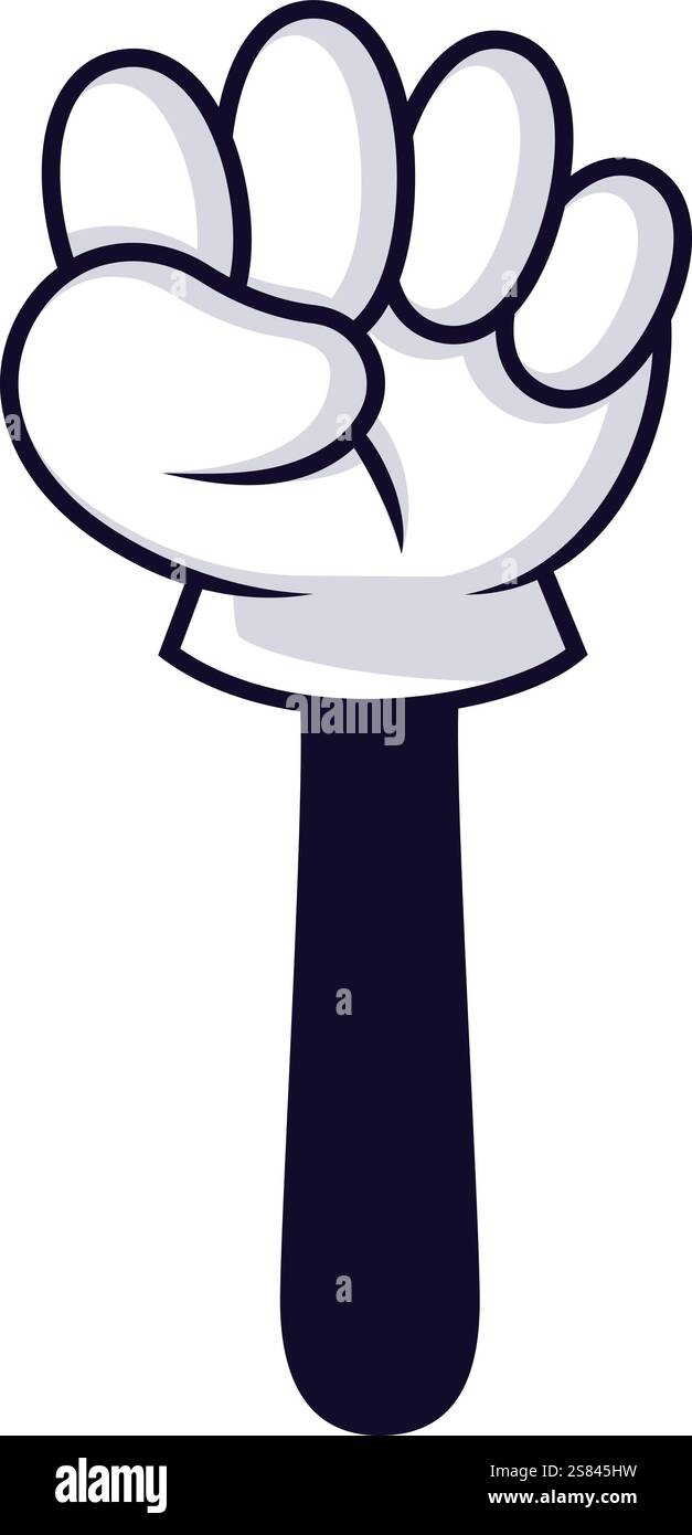 Main de dessin animé avec un gant blanc et une manche sombre, créant un geste de poing sur un fond blanc propre, incarnant un de simple et minimaliste Illustration de Vecteur