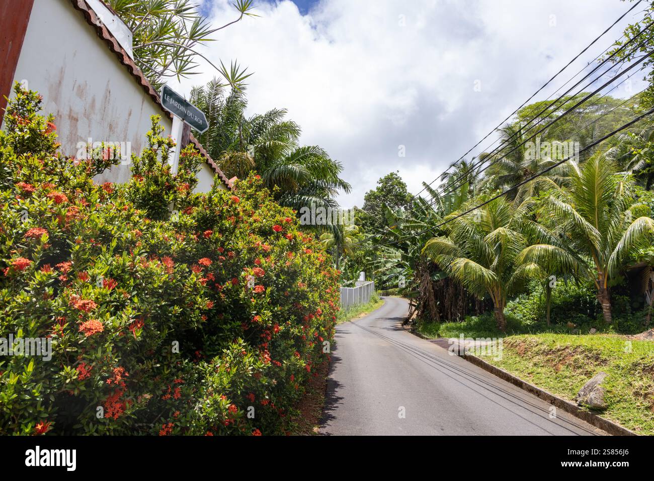 Rue caractéristique sur Mahé, Seychelles Banque D'Images