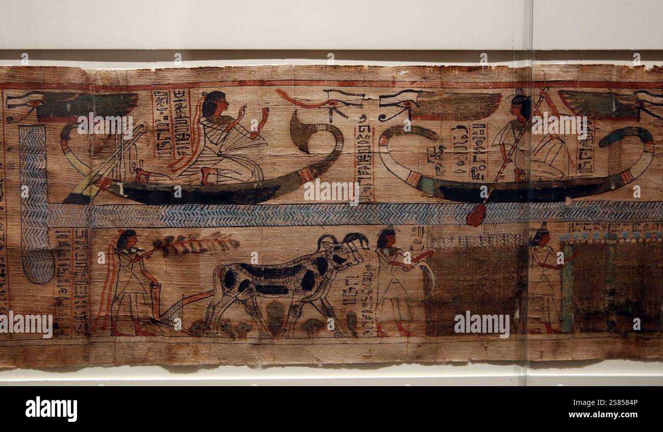 Livre des morts d'Aaner. Cyperus papyrus. Bateau d'Osiris et scènes agricoles. Troisième période intermédiaire. 21e dynastie (1076-943 av. J.-C.). Thèbes. Par ex. Banque D'Images