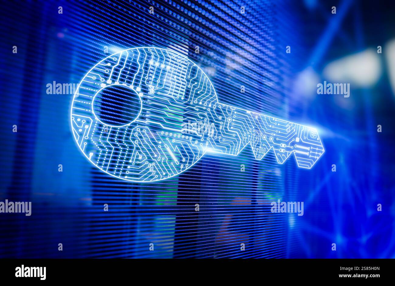 Concept de sécurité en ligne avec écran numérique avec clé de circuit d'affichage Banque D'Images