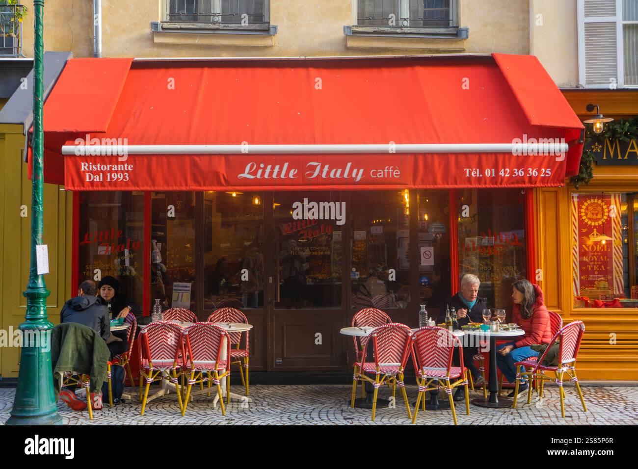 Terrasse du restaurant Little Italy rue Montorgueil, Paris, France Banque D'Images