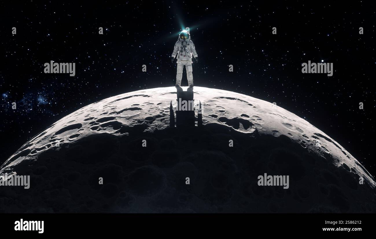 Astronaute dans l'espace. Science-fiction et concept d'exploration spatiale. Il s'agit d'une illustration de rendu 3D. Banque D'Images