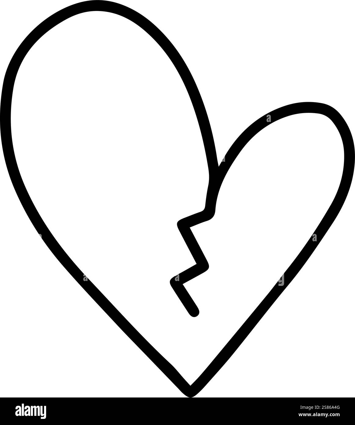 Dessin simple et stylisé d'un cœur brisé, représentant une séparation romantique douloureuse, un divorce ou un moment difficile dans une relation amoureuse Illustration de Vecteur