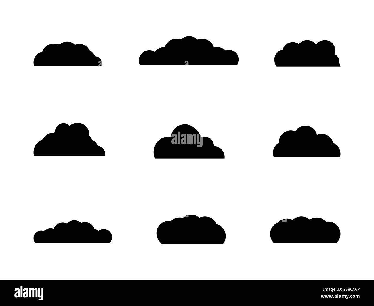 Ensemble de motifs nuages de couleur noire. Les nuages sont riches en texture, avec des couches de noirs profonds et de gris fumés icône de nuage, forme de nuage Design pour logo, web. Illustration de Vecteur