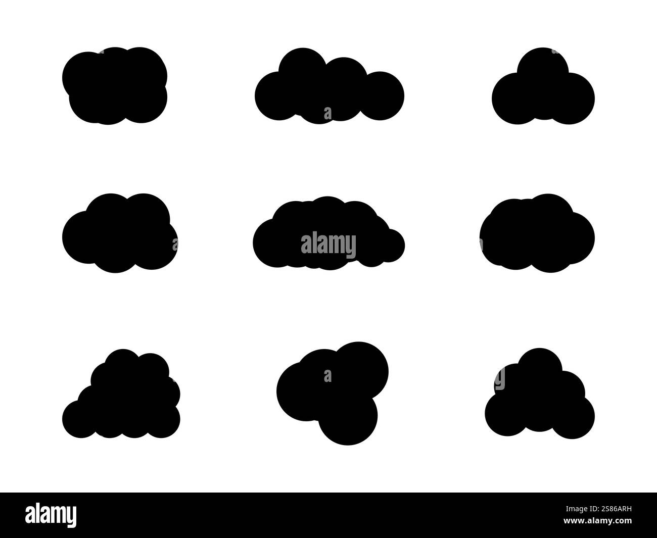 Ensemble de motifs nuages de couleur noire. Les nuages sont riches en texture, avec des couches de noirs profonds et de gris fumés icône de nuage, forme de nuage Design pour logo, web. Illustration de Vecteur