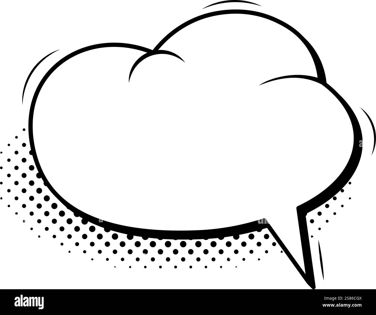 Bulle de bande dessinée vide apparaissant avec une ombre demi-ton sur un fond blanc, fournissant un espace polyvalent pour ajouter des messages, des citations et Illustration de Vecteur