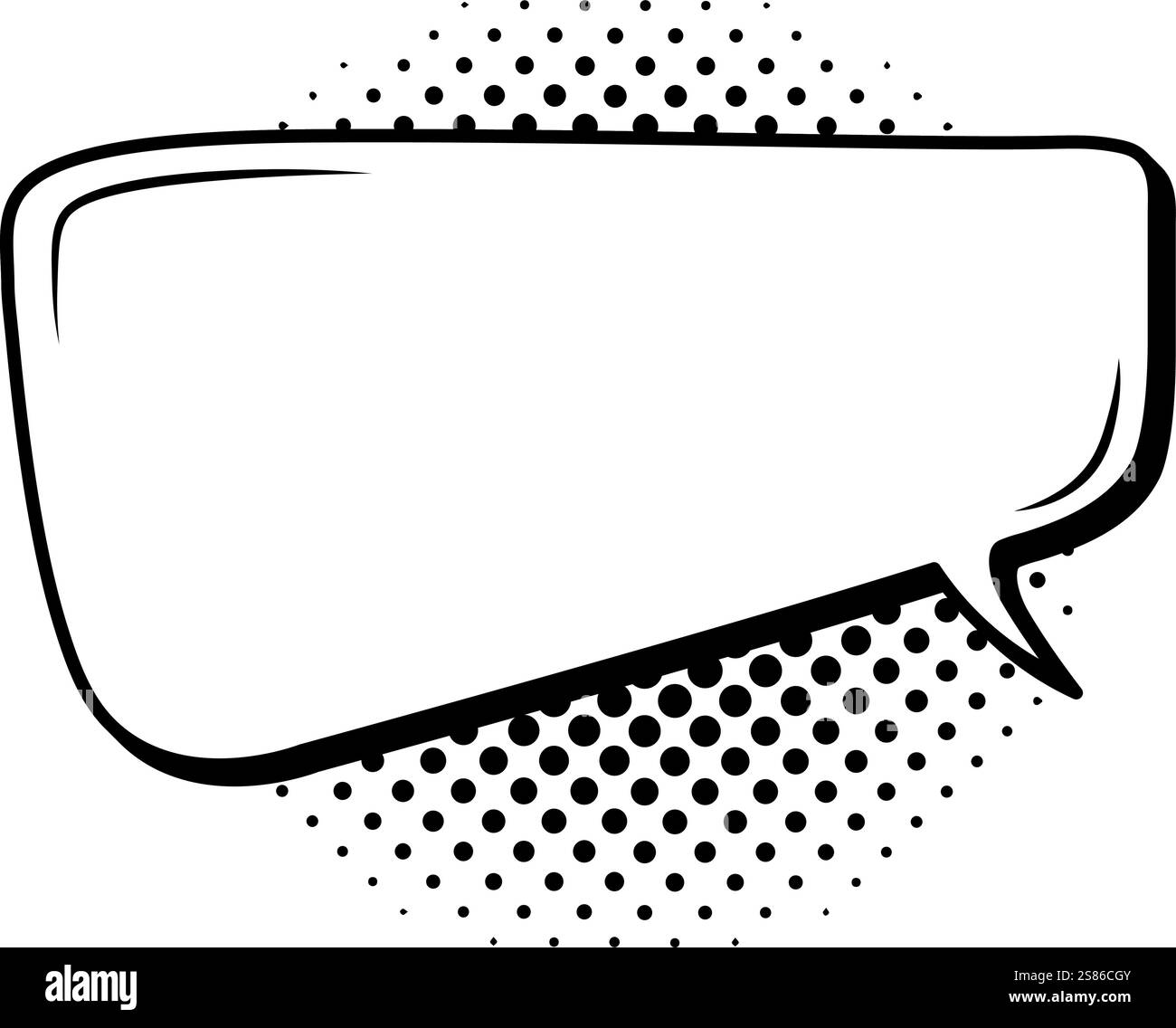 Une bulle de bande dessinée vide, délimitée par une bordure noire épaisse, repose sur un arrière-plan en demi-teintes, créant un effet d'ombre saisissant qui améliore Illustration de Vecteur