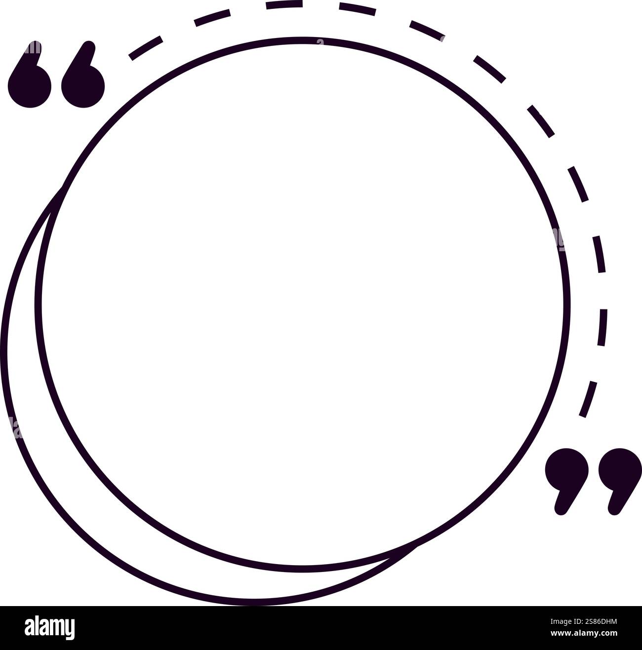 Les guillemets encadrent un cercle vide avec une ligne pointillée, créant un espace pour le texte ou les citations, soulignant la communication et les témoignages Illustration de Vecteur