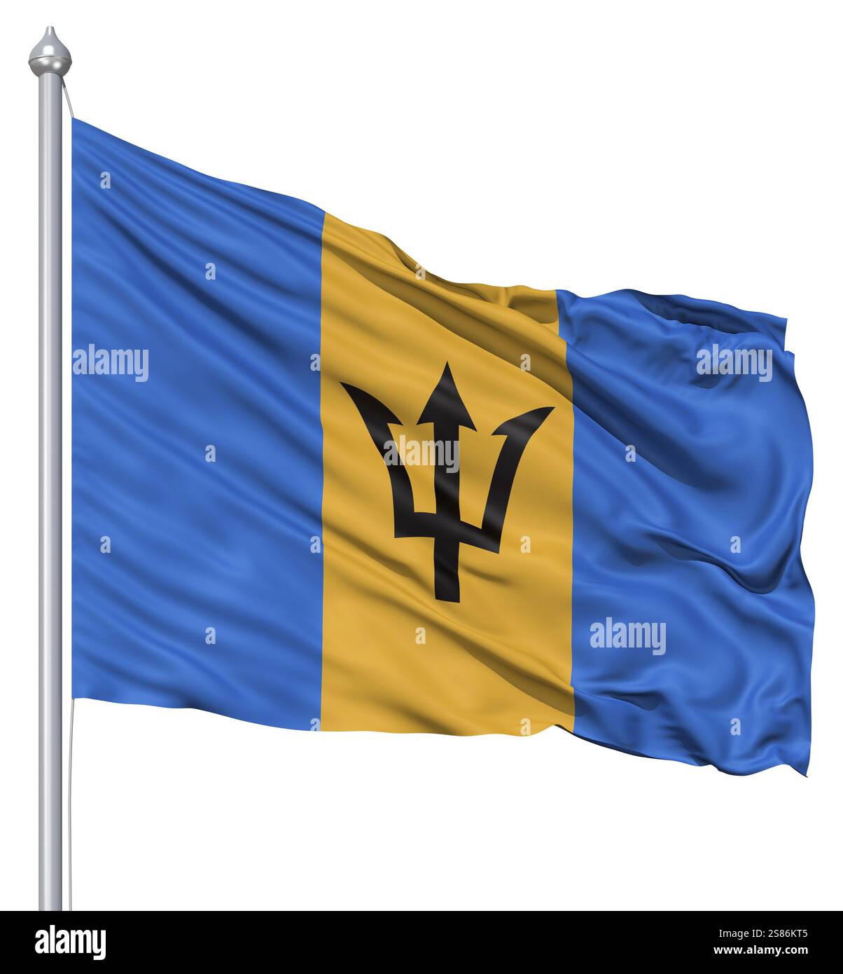 Drapeau 3d réaliste de la Barbade flottant dans le vent Banque D'Images