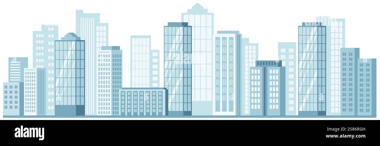 Fond de paysage urbain. Bâtiments de ville, paysage urbain avec rue. Panorama architectural moderne dans un style plat. Illustration vectorielle wallpap horizontal Illustration de Vecteur