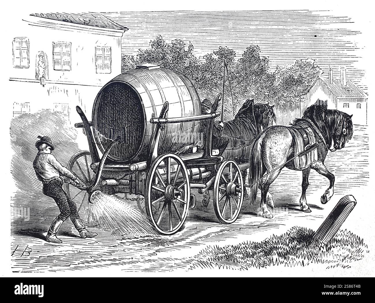 Spritzwagen, Wassertransport, Pferdegespann, um 1890, Österreich, Historisch, digital restaurierte Reproduktion von einer Vorlage aus dem 19. Jahrhundert Banque D'Images