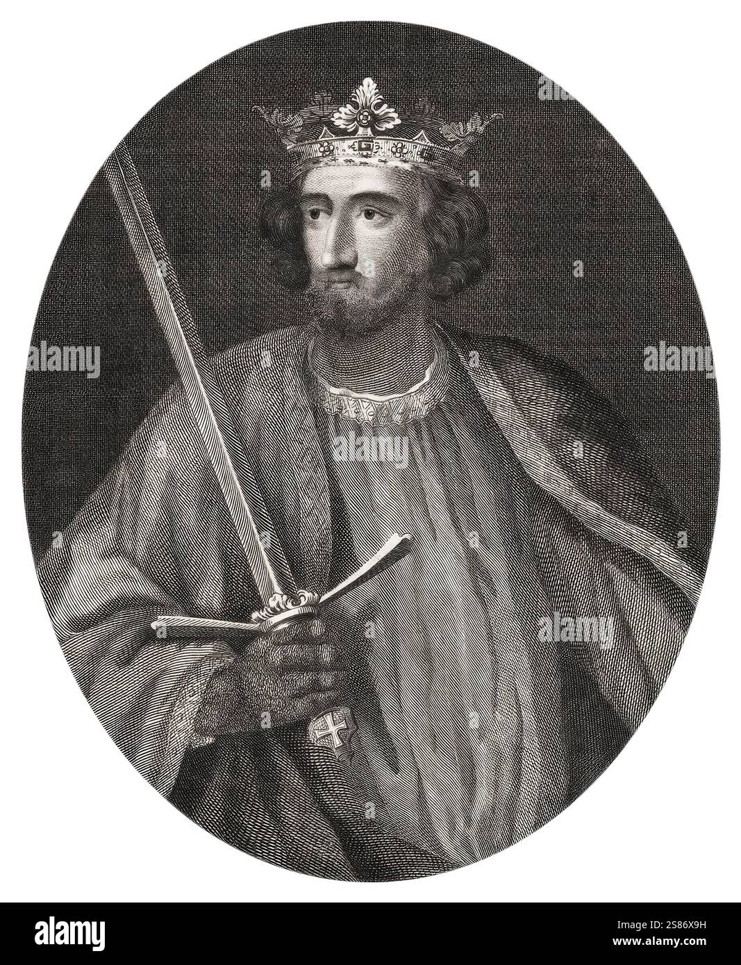 Roi Édouard Ier d'Angleterre (1239-1307), roi d'Angleterre 1272-1307, portrait gravé par John GOLDAR, avant 1795 Banque D'Images