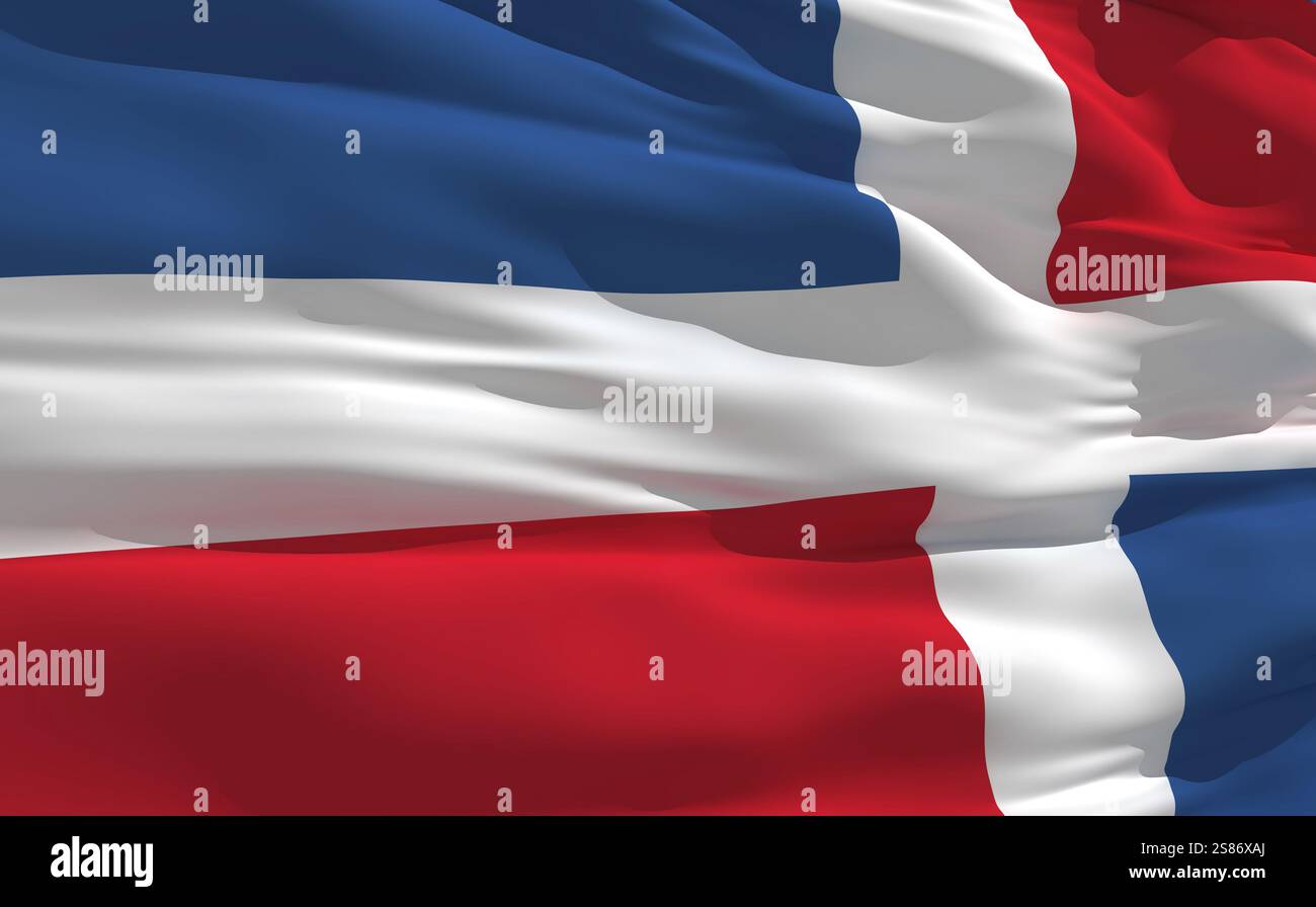 Drapeau qui flotte od République dominicaine sur le vent Banque D'Images