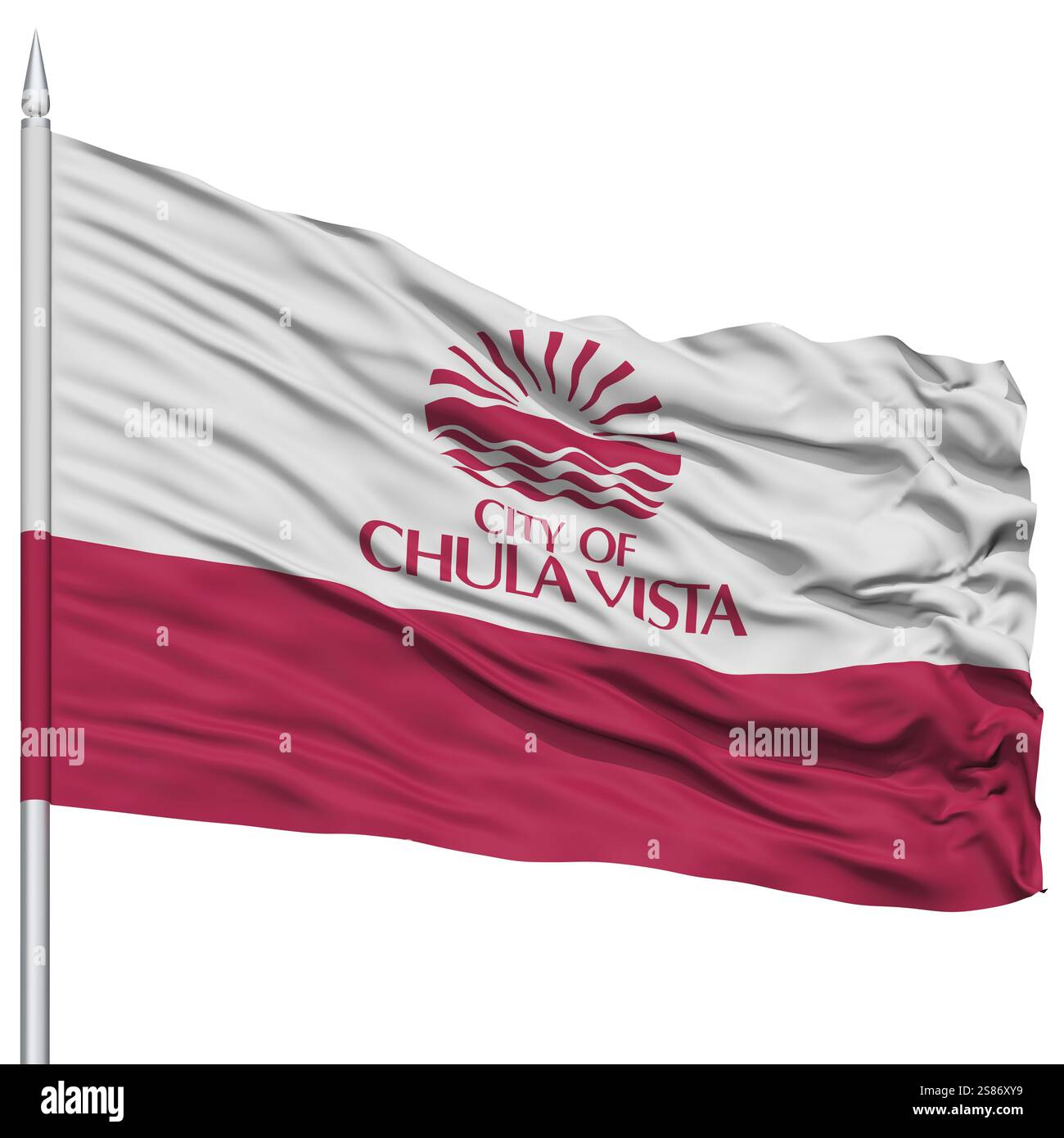 Chula Vista Ville drapeau sur mât, California State, volant dans le vent, isolé sur fond blanc Banque D'Images