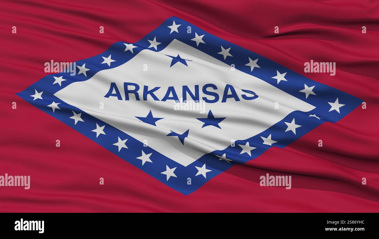 Libre de l'Arkansas drapeau sur mât, USA state, agitant dans le vent, haute résolution Banque D'Images