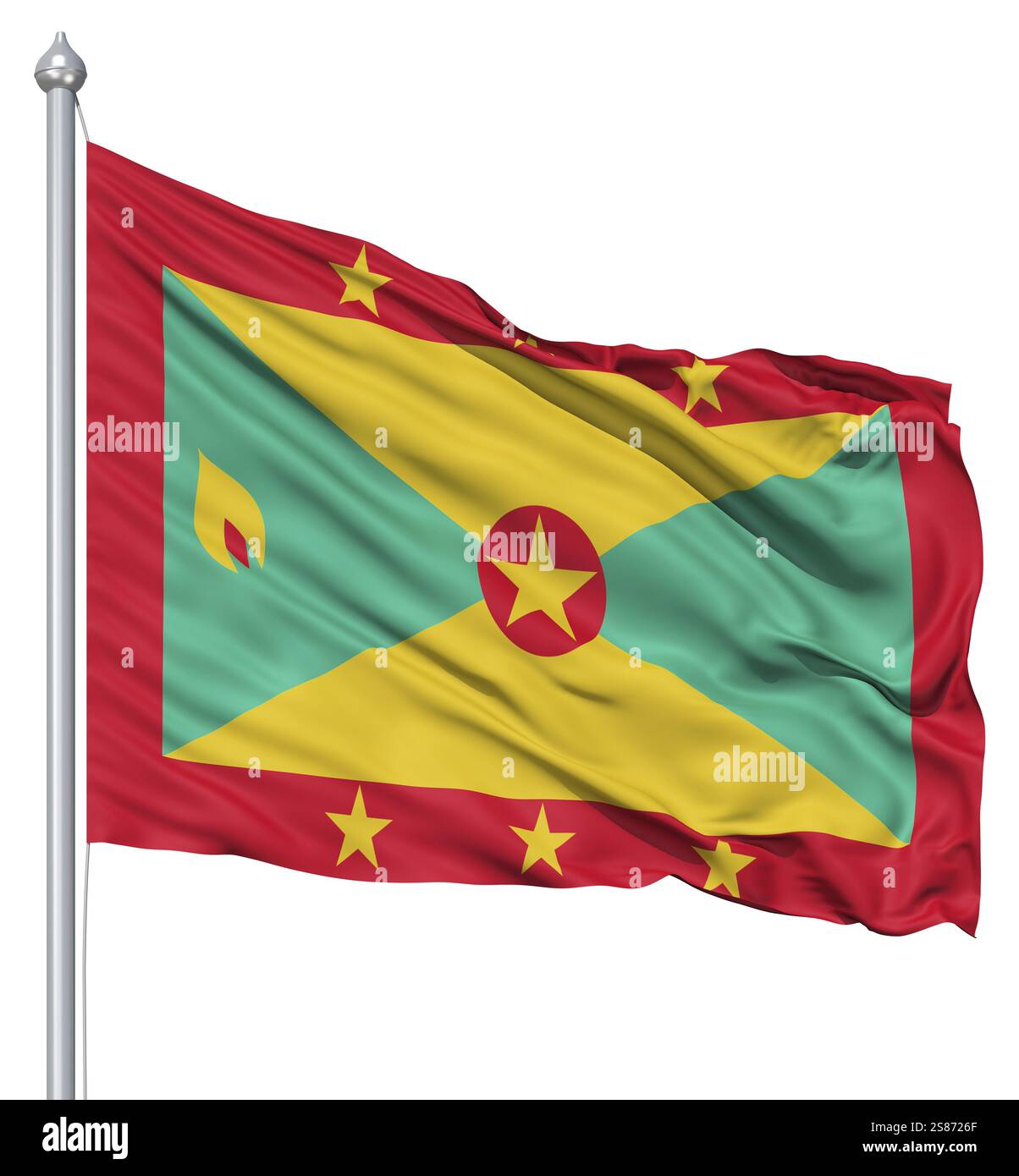 Pavillon de la Grenade avec mât de forme dans le vent contre fond blanc Banque D'Images