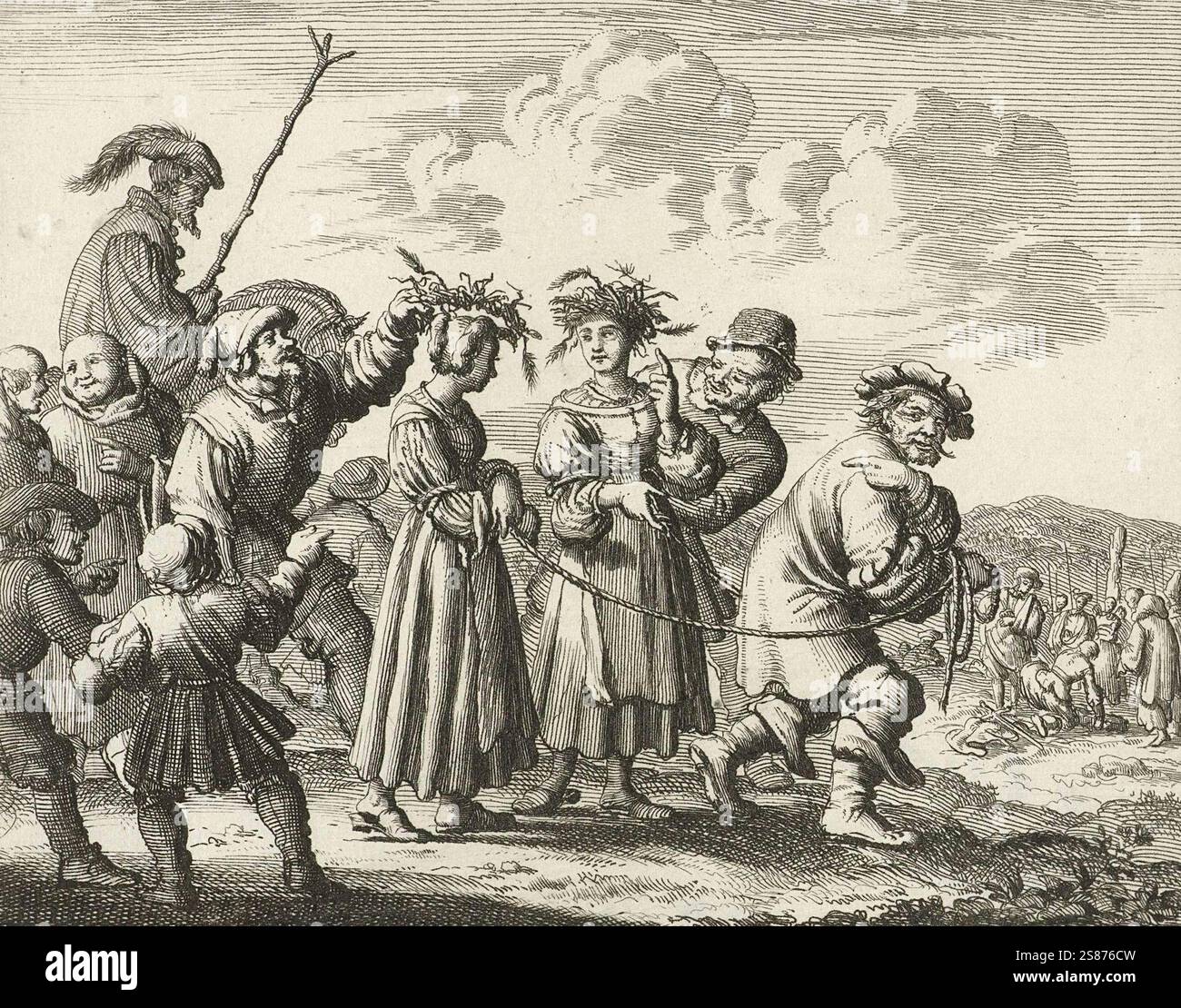 Zwei Mädchen werden zum Scheiterhaufen geführt in Bamberg, 1550, Hexenverbrennung, Historisch, digital restaurierte Reproduktion von einer Vorlage aus dem 19. Jahrhundert Banque D'Images