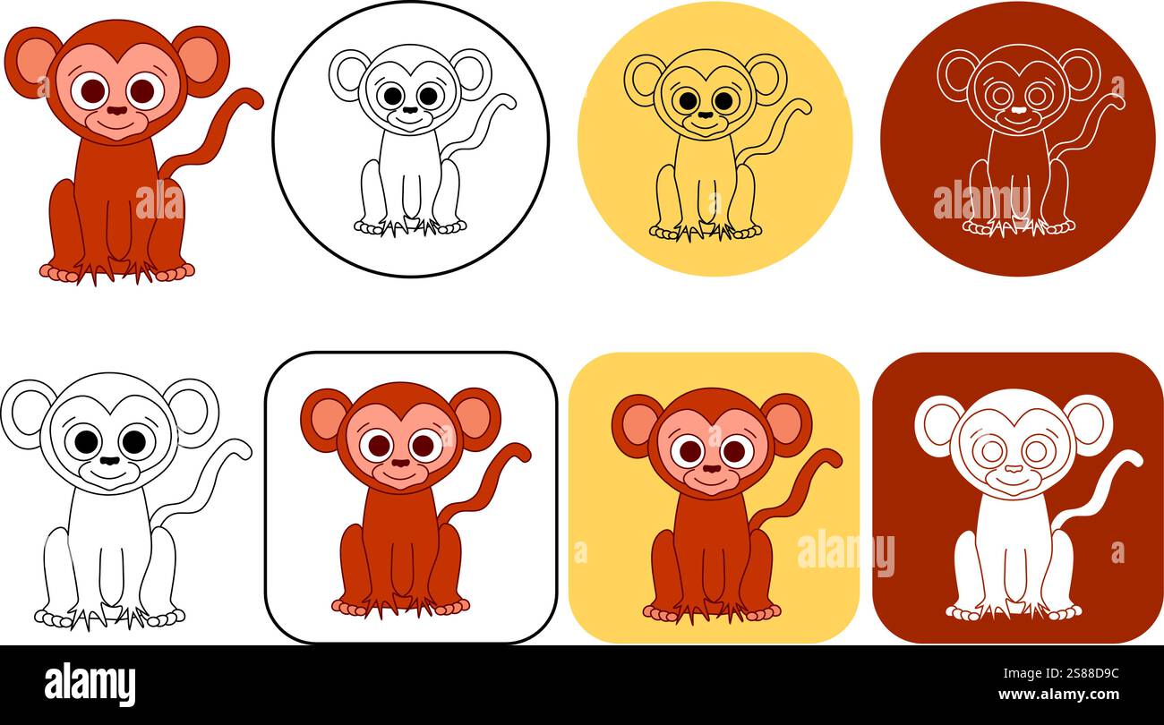 Logo d'illustration vectorielle de ligne graphique de dessin animé de singe mignon sur fond transparent Illustration de Vecteur