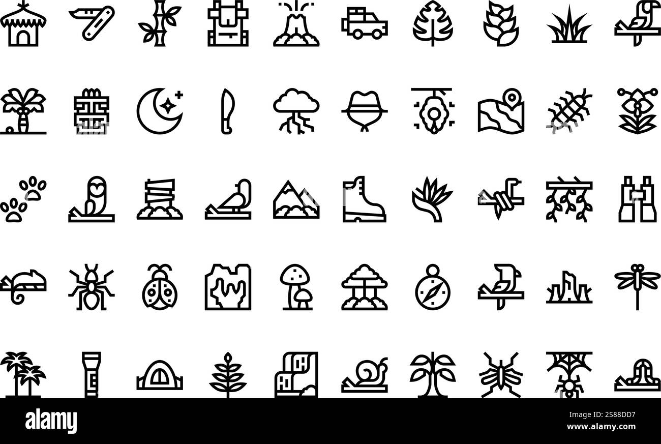 Jungle Icons Collection d'icônes vectorielles de haute qualité avec Stroke modifiable. Idéal pour les projets professionnels et créatifs Illustration de Vecteur