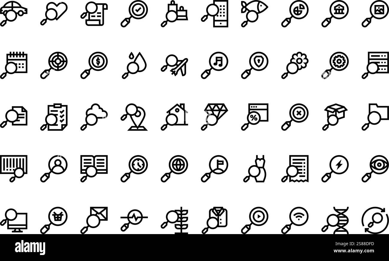 Icônes de recherche Collection d'icônes vectorielles de haute qualité avec contour modifiable. Idéal pour les projets professionnels et créatifs Illustration de Vecteur