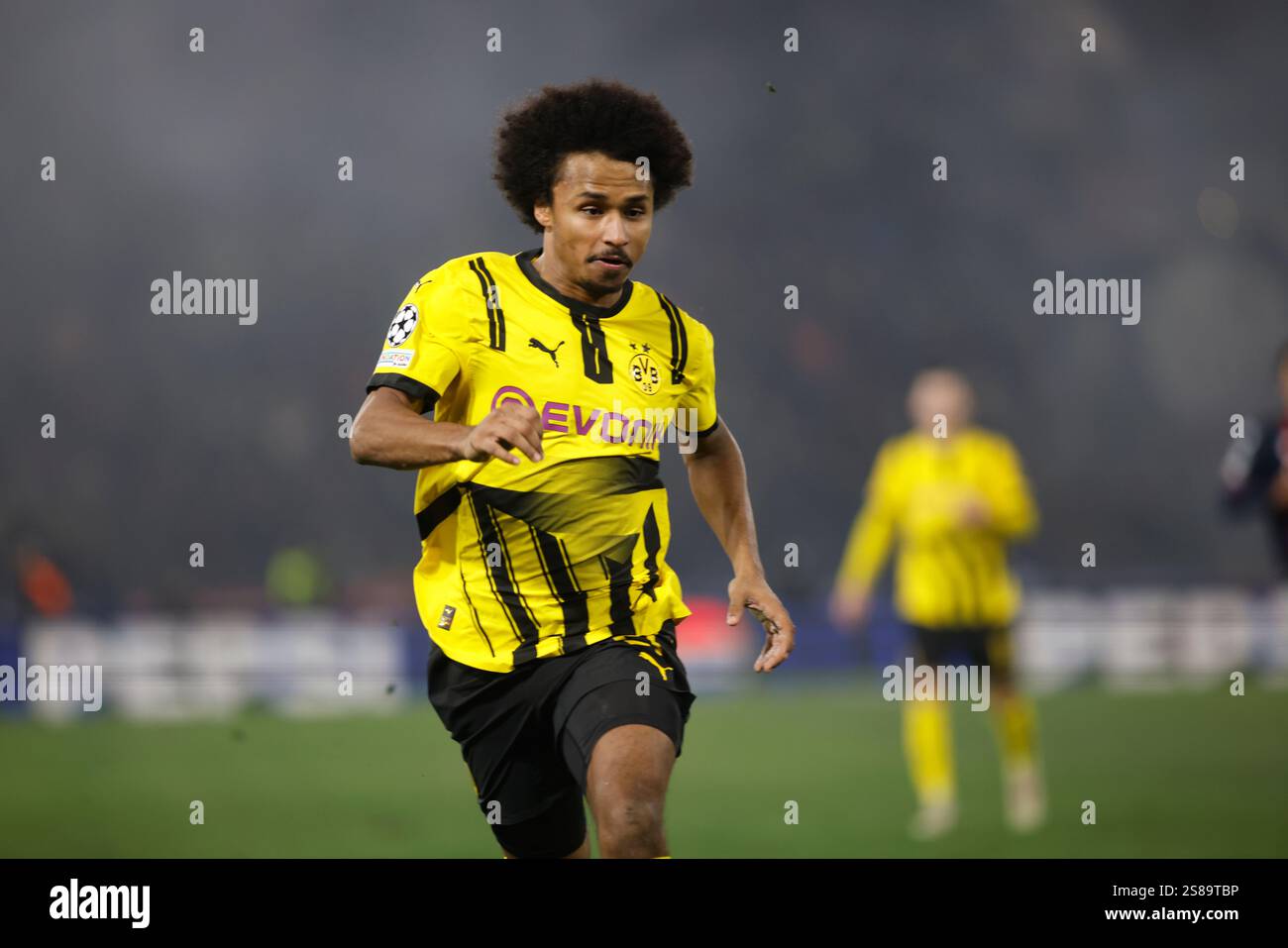 Turin, Italie. 21 janvier 2025. Karim Adeyemi du Borussia Dortmund lors de la Ligue des Champions de l'IUefa, saison 2024/25, match de football entre le Bologne FC 1909 et le Borussia Dortmund le 21 janvier 2025 au stade Renato Dall'Ara, Bologne, Italie. Crédit : Nderim Kaceli/Alamy Live News Banque D'Images