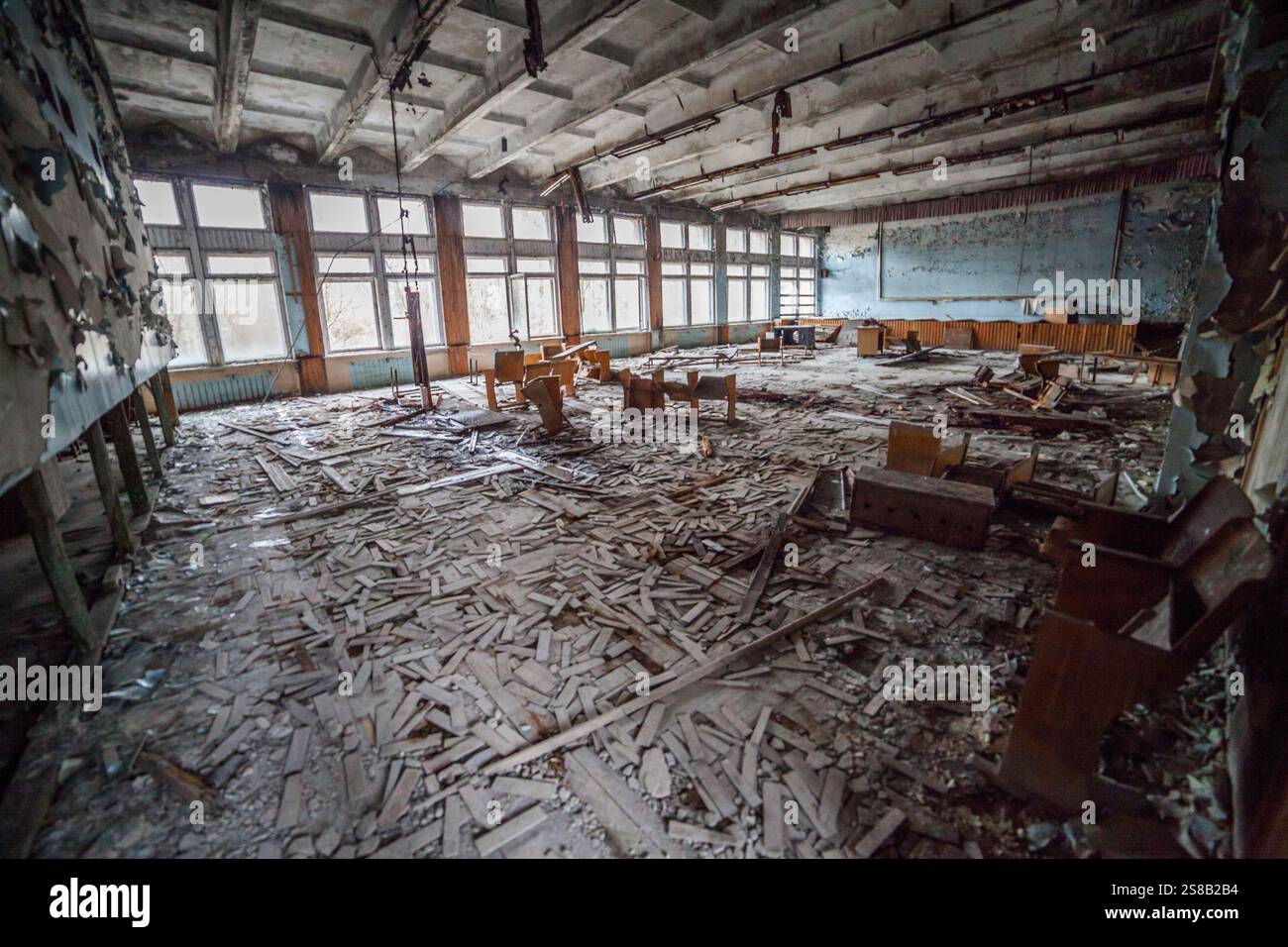 Intérieur d'une école abandonnée, Pripyat, Ukraine Banque D'Images