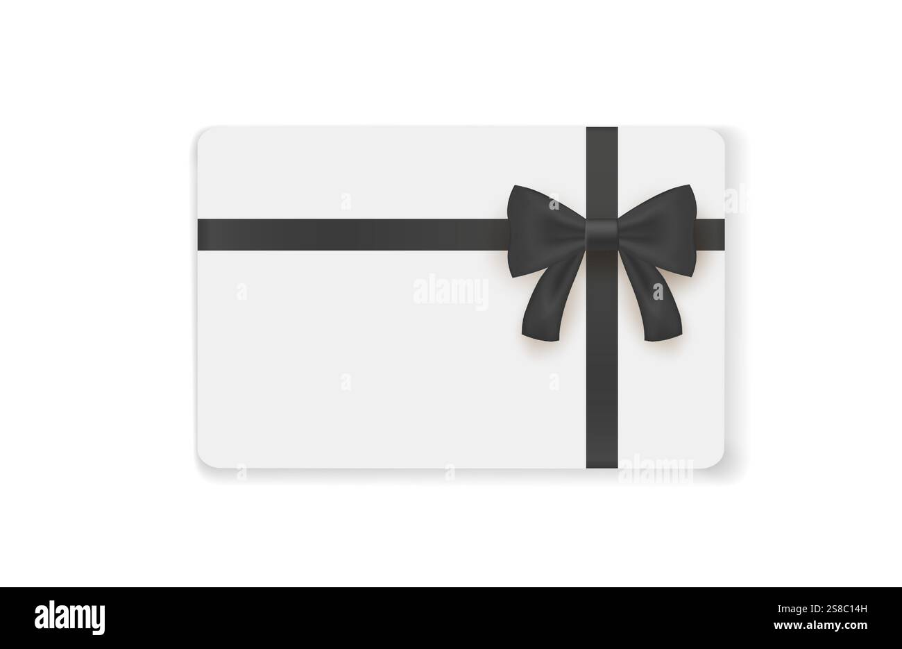 Carte cadeau vierge avec ruban noir de soie et noeud en satin. Concept d'invitation vectorielle. Maquette réaliste. Illustration de Vecteur