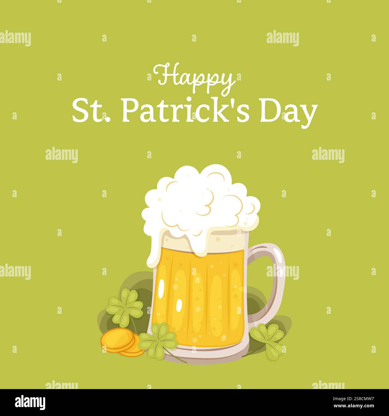 Heureux St. patricks day. Une simple carte postale avec de la bière, du trèfle. Illustration de Vecteur