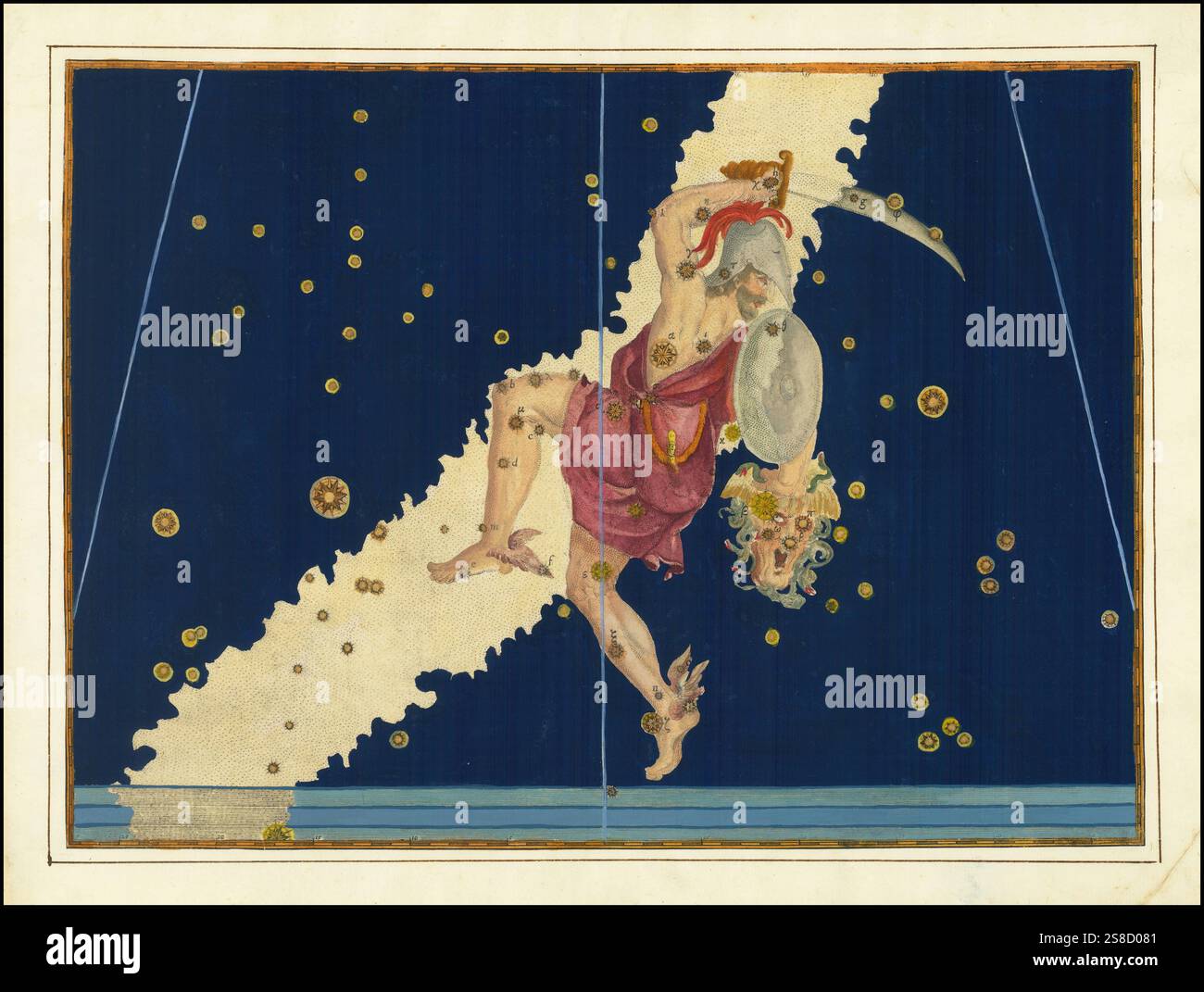 Astronomie. Der Himmelsatlas, die Uranometria, ptolemäische Sternbilder, von Johann Bayer 1572 - 7. März 1625, deutscher Astronom, Perseus, Sternbild des Nordhimmels, Digital verbesserte Reproduktion einer historischen Vorlage Banque D'Images