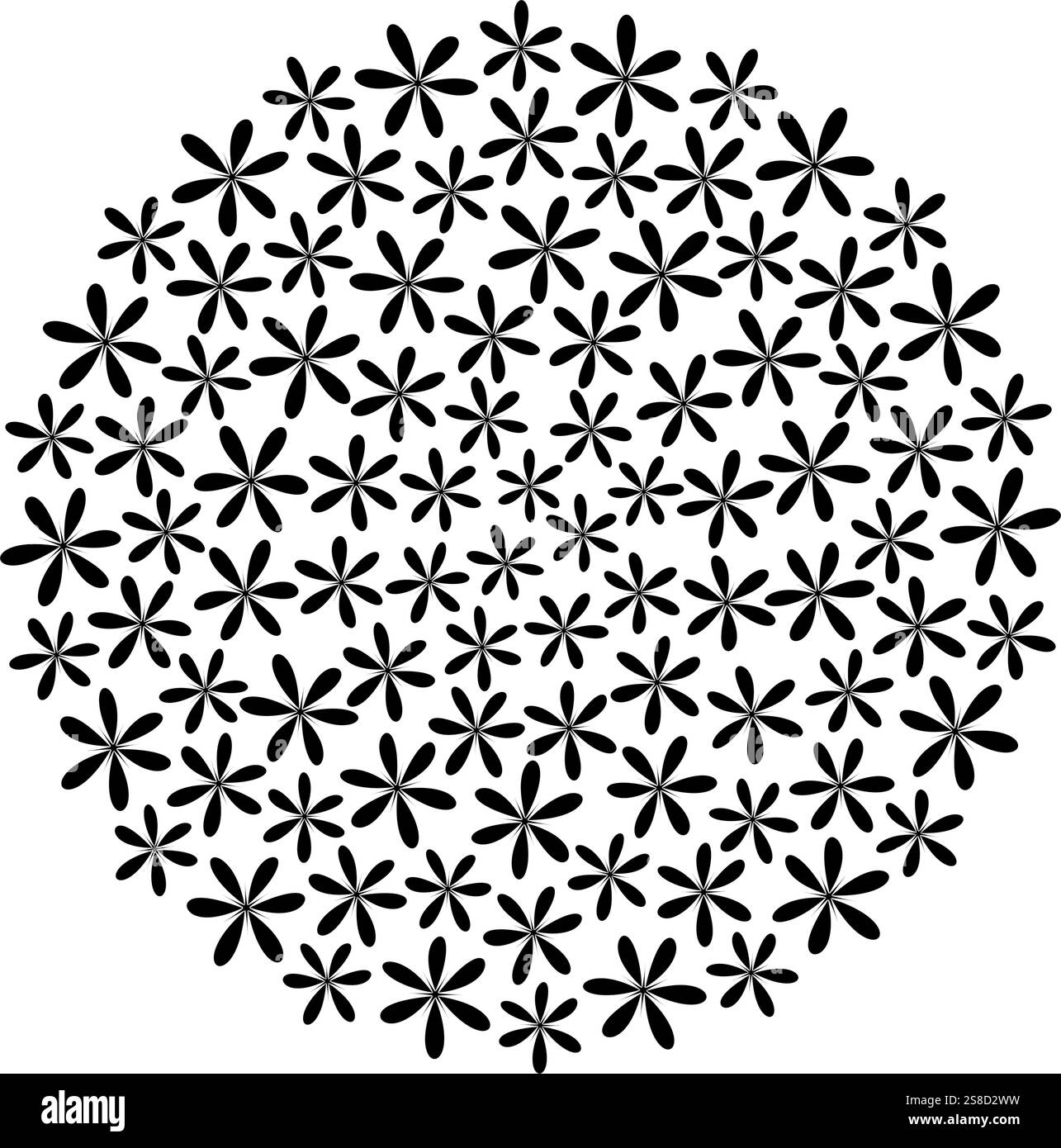 Fleurs sombres dessinées à la main forment un cercle. Concept de texture de fond monochrome floral circulaire. Illustration vectorielle isolée cartes thématiques, affichage, blogs ou prospectus web promo, bannières, étiquettes de prix Illustration de Vecteur
