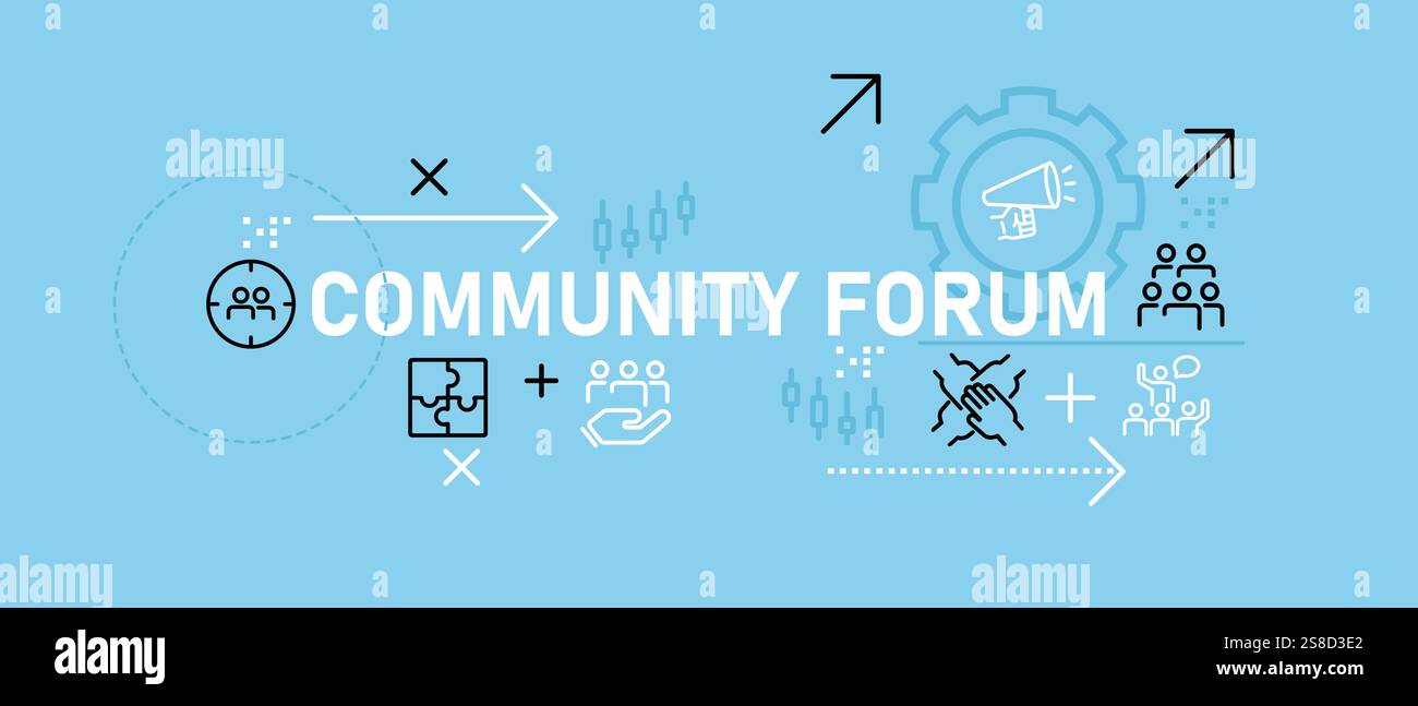 Concept de forum communautaire mettant en évidence la discussion de groupe d'interaction sociale engagement public et espace collaboratif pour la connexion des personnes et Illustration de Vecteur