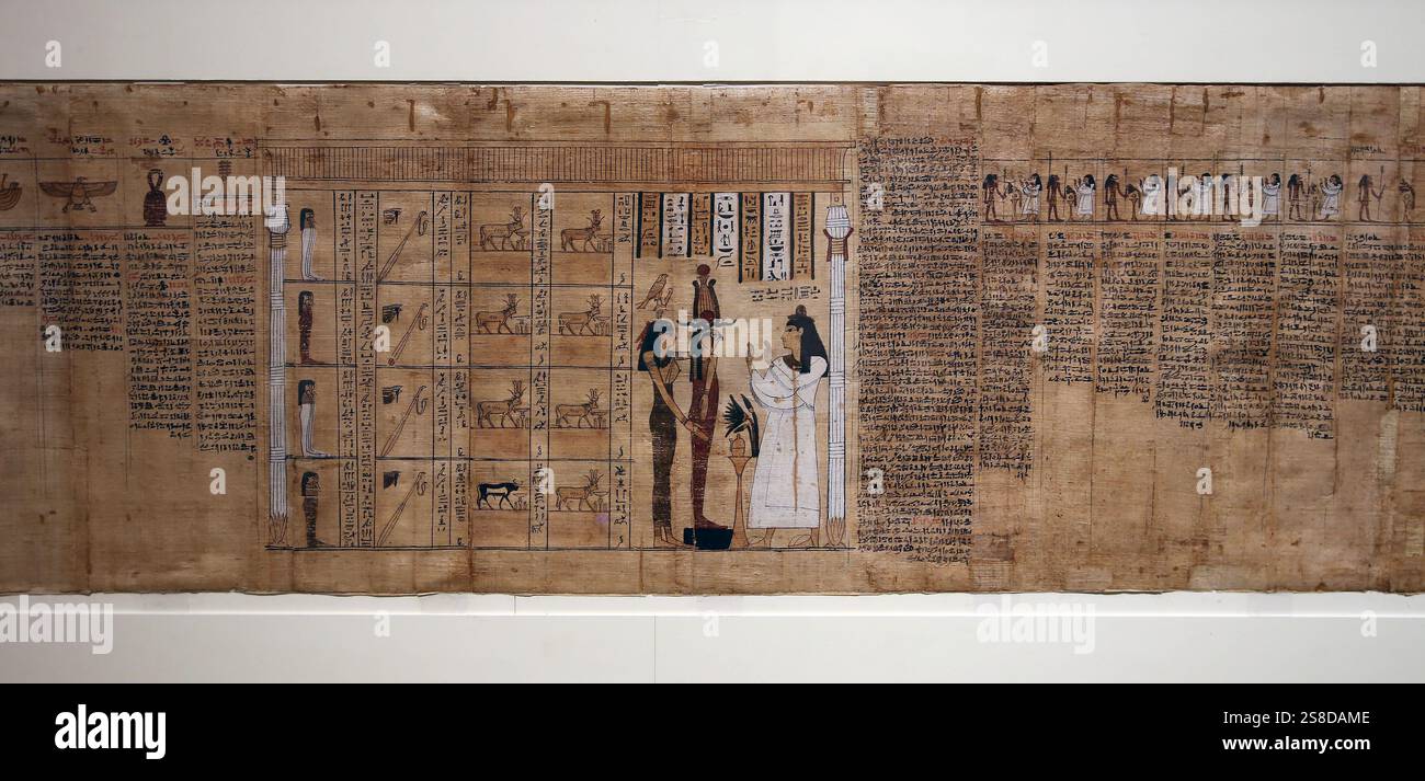 Papyrus d'un Livre des morts, Musée égyptien, Turin, Italie. Banque D'Images
