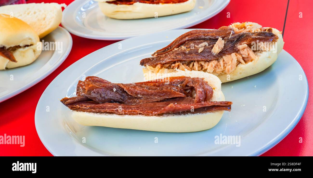 Anchois typique espagnol Tapa, Espagne, Europe Banque D'Images