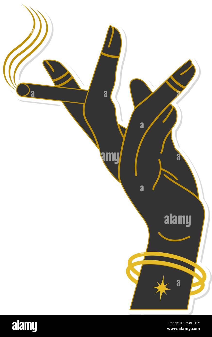 Main humaine tenant un autocollant de cigarette. Main tenant des cigarettes de haschisch. Éléments d'Halloween Illustration de Vecteur