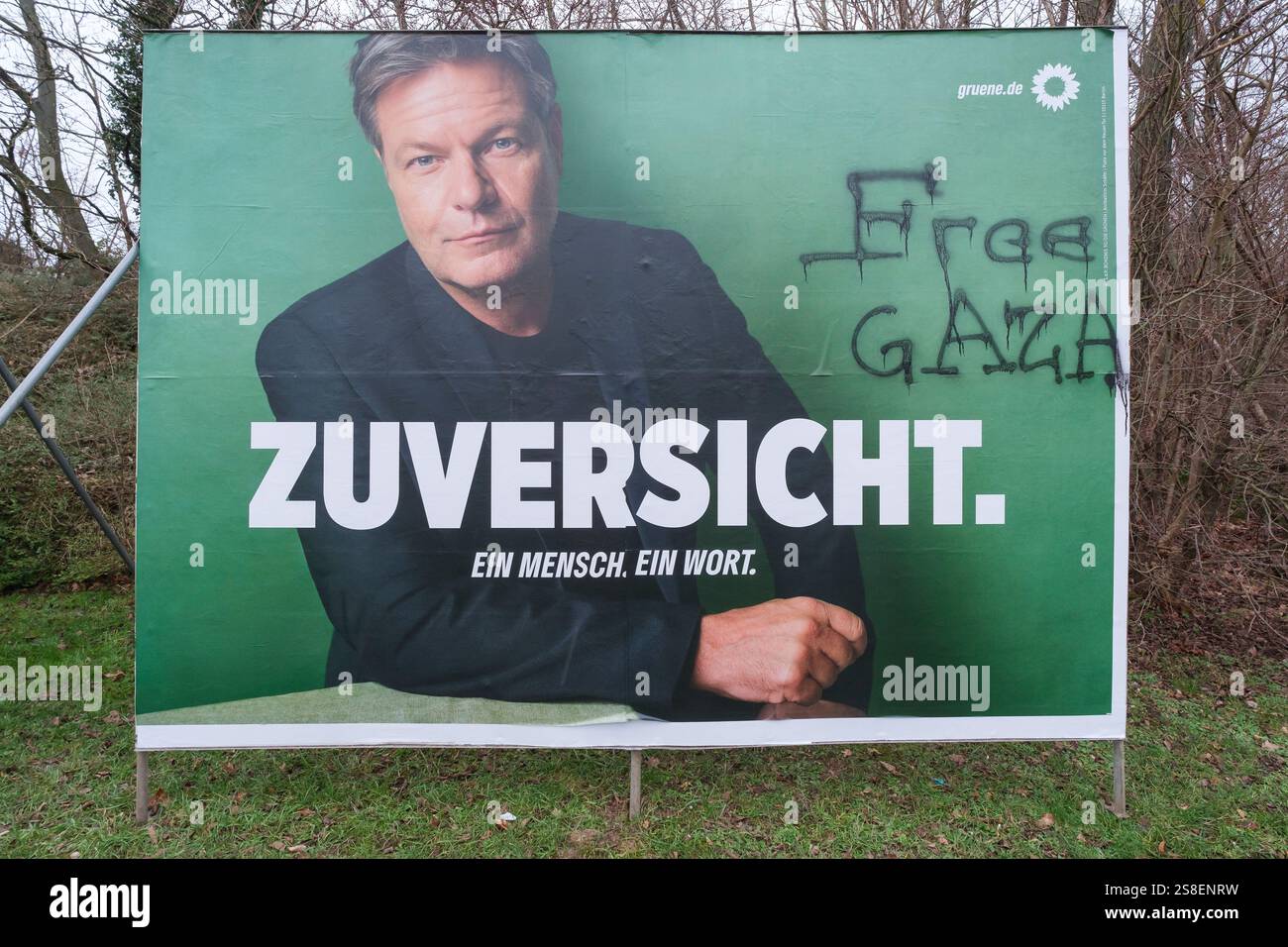 Affiches électorales à Pulheim pour l'élection du 21e Bundestag allemand le 23 février 2025 : Robert Habeck, premier candidat des Verts Banque D'Images