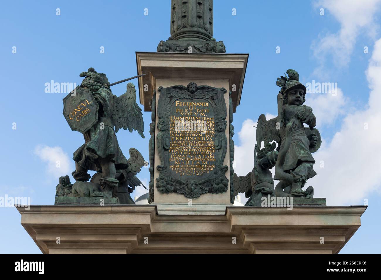 Détail du Mariensäule, colonne Mariale, commandé par l'empereur du Saint-Empire romain germanique Ferdinand III am Hof Square, Vienne, Vienne, Autriche. Banque D'Images