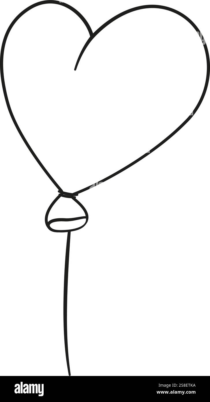 style griffonnage ballon en forme de coeur. Logo isolé noir et blanc dessiné à la main. ligne de bulle basculante Élément de conception pour tatouage d'affiche de conception graphique Web. Coloriage art-thérapie. Illustration vectorielle Illustration de Vecteur