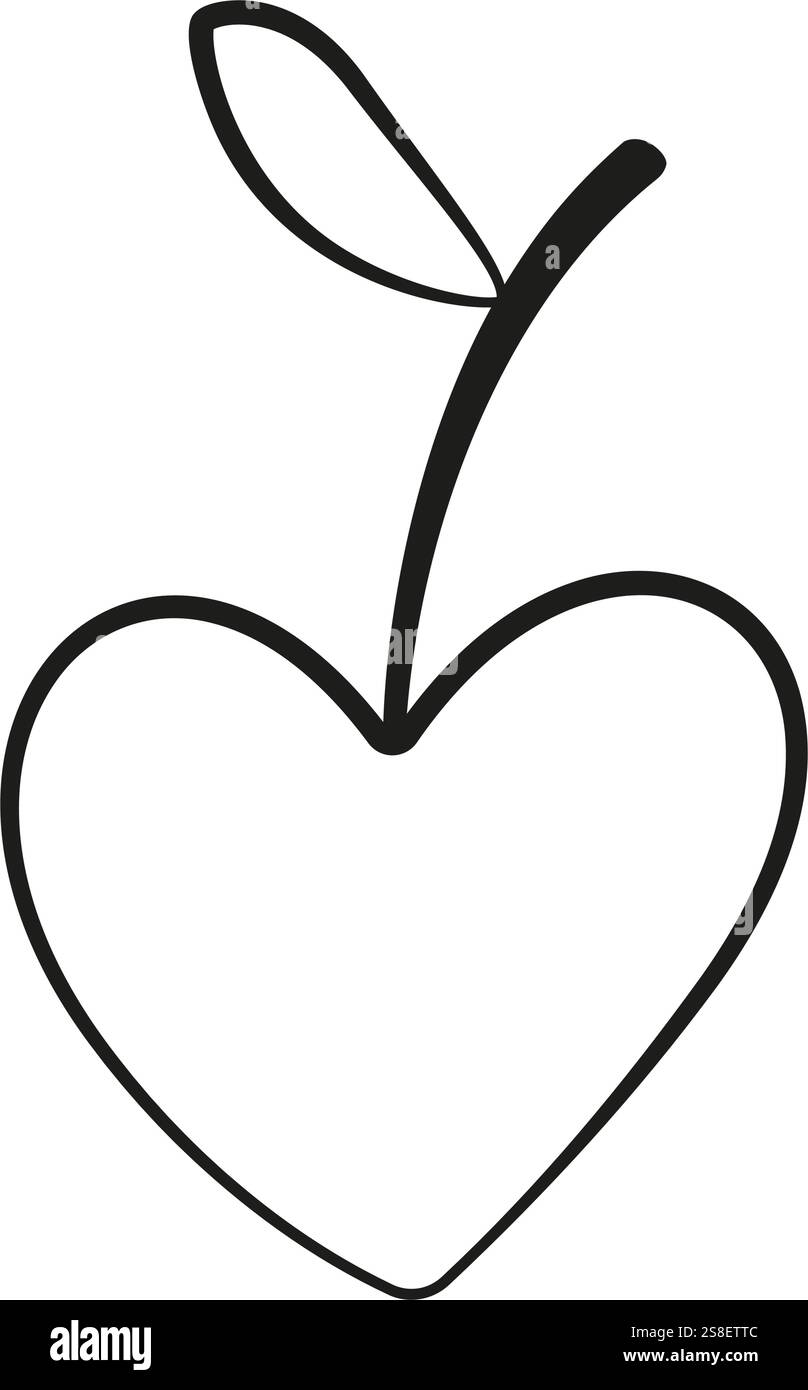 style griffonnage cerise en forme de coeur. Logo isolé noir et blanc dessiné à la main. ligne de cerises Élément de conception pour tatouage d'affiche de conception graphique Web. Coloriage art-thérapie. Illustration vectorielle Illustration de Vecteur