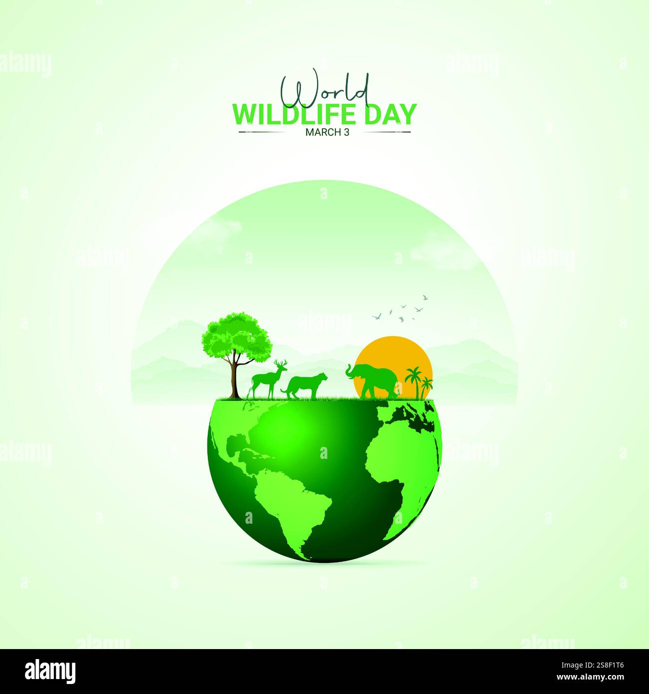 Design créatif pour la Journée mondiale de la vie sauvage. Illustration vectorielle d'affiche de médias sociaux de jour de la faune. Illustration de Vecteur