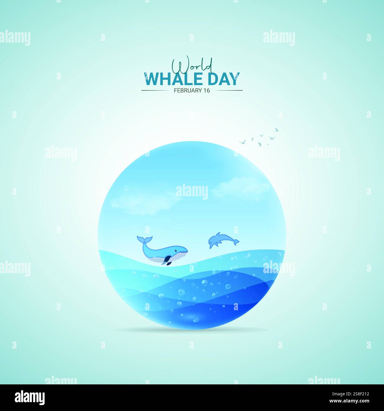 Journée mondiale de la baleine. Conception créative de Whale Day pour les publicités sur les réseaux sociaux Illustration de Vecteur