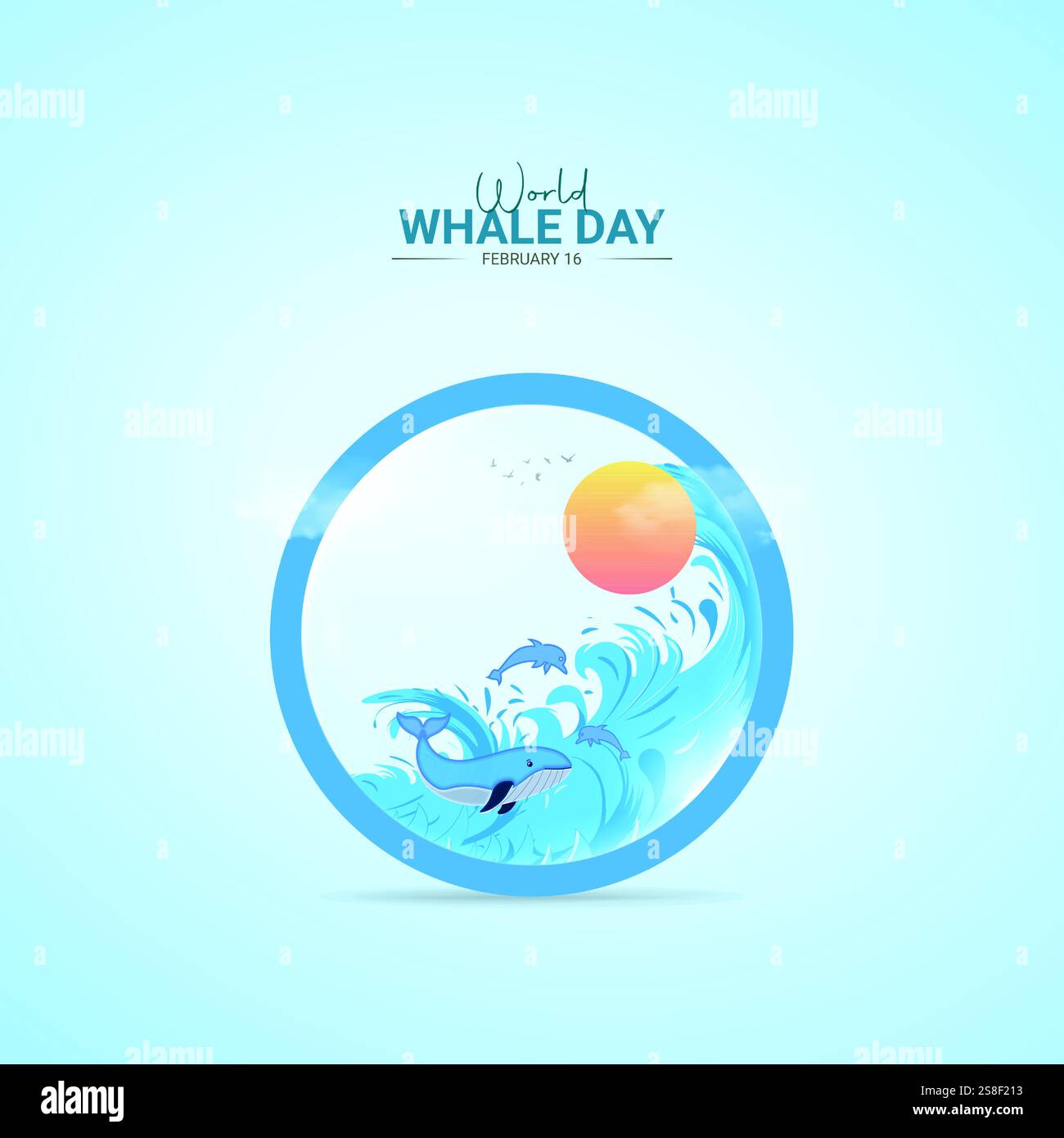 Journée mondiale de la baleine. Conception créative de Whale Day pour les publicités sur les réseaux sociaux Illustration de Vecteur