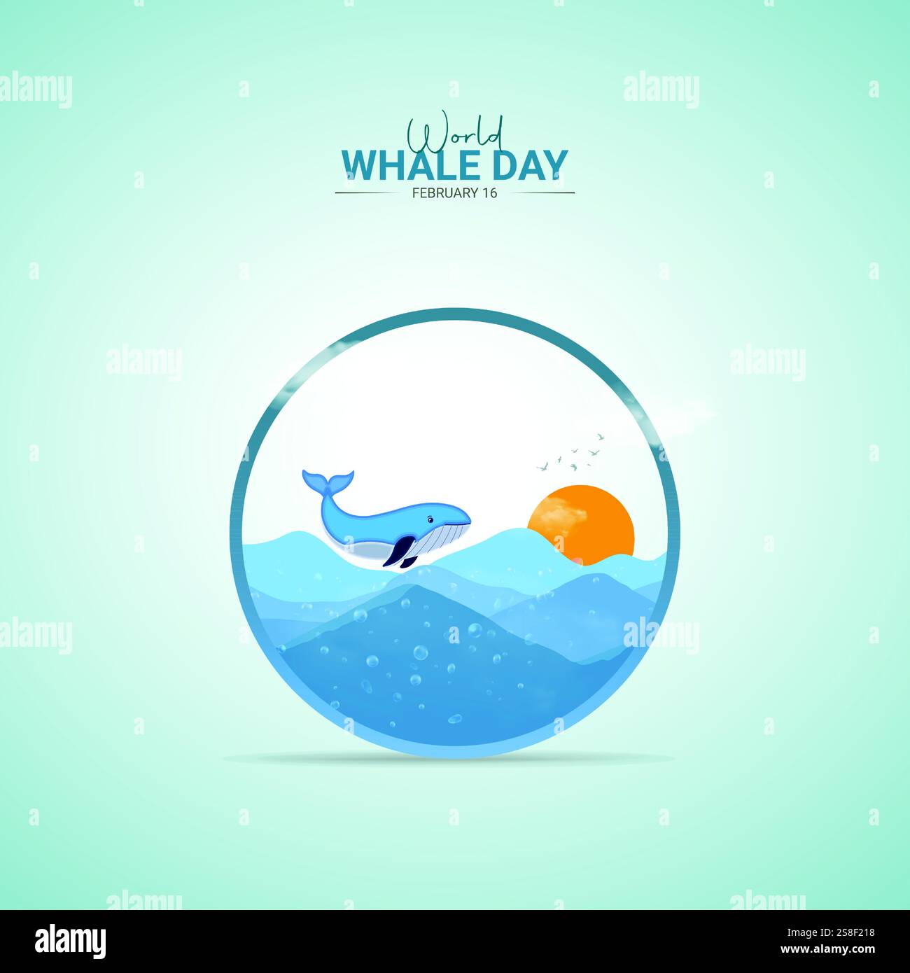 Journée mondiale de la baleine. Conception créative de Whale Day pour les publicités sur les réseaux sociaux Illustration de Vecteur