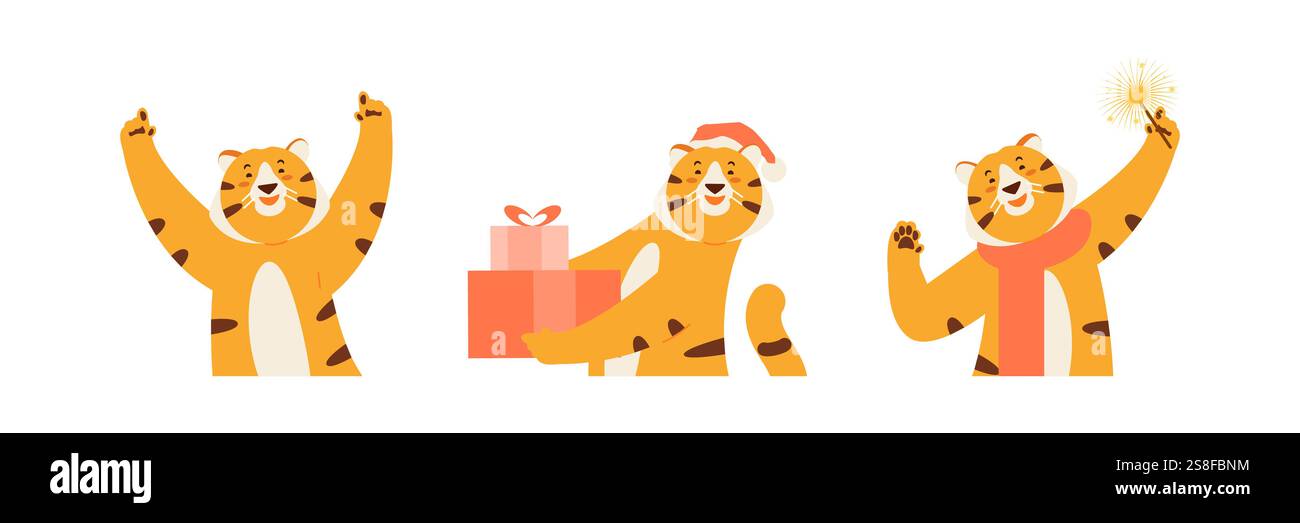 Joyeux tigres du nouvel an. Symbole du zodiaque chinois 2022. Modèle d'illustration vectorielle Illustration de Vecteur