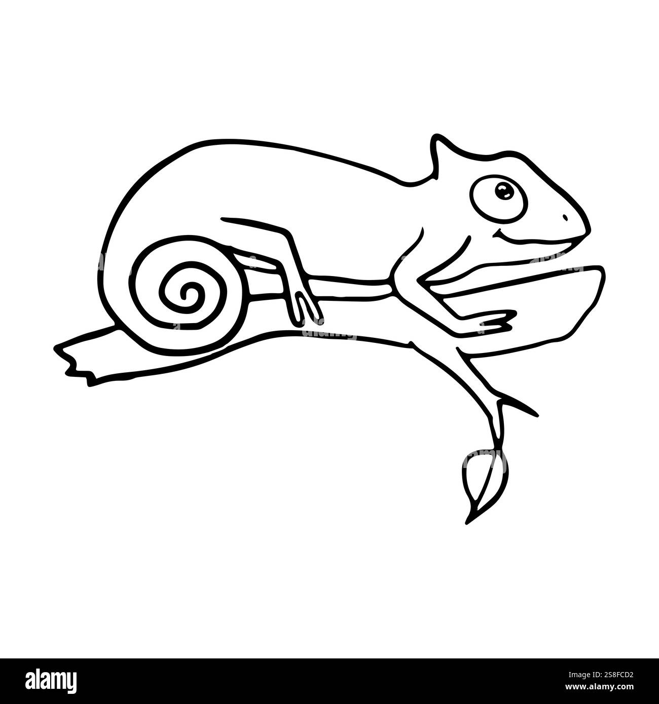 Illustration simple d'un caméléon sur une branche. Parfait pour le contenu éducatif, les blogs sur la nature ou les articles sur les reptiles et la faune de la jungle. Illustration de Vecteur