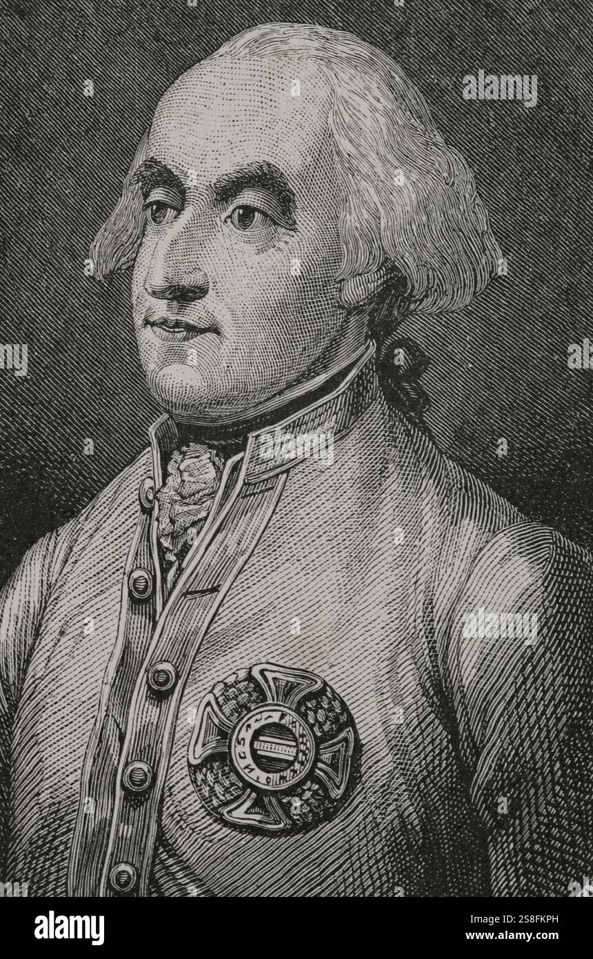François Sébastien de Croix de Clerfayt (1733-1798), comte de Clerfayt. Generalfeldmarschall wallon (maréchal), il rejoint l'armée de la monarchie des Habsbourg et combat bientôt dans la guerre de sept ans. Plus tard, il a dirigé les troupes autrichiennes dans la guerre contre la Turquie ottomane. Il a pris part aux guerres de la Révolution française, atteignant le rang de maréchal. Portrait. Gravure. Historique. Banque D'Images
