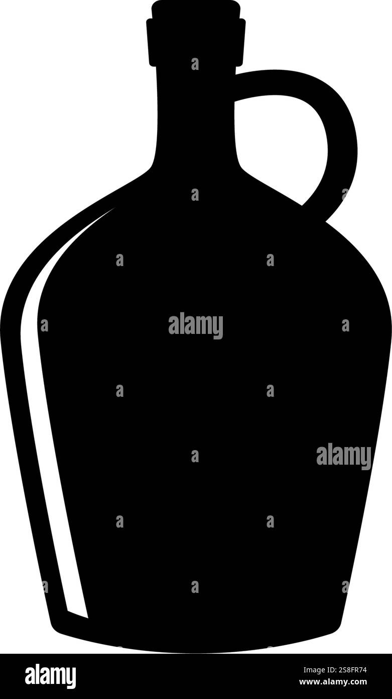 Silhouette traditionnelle de bouteille en verre de vin en noir, idéale pour les motifs vintage. Illustration de Vecteur