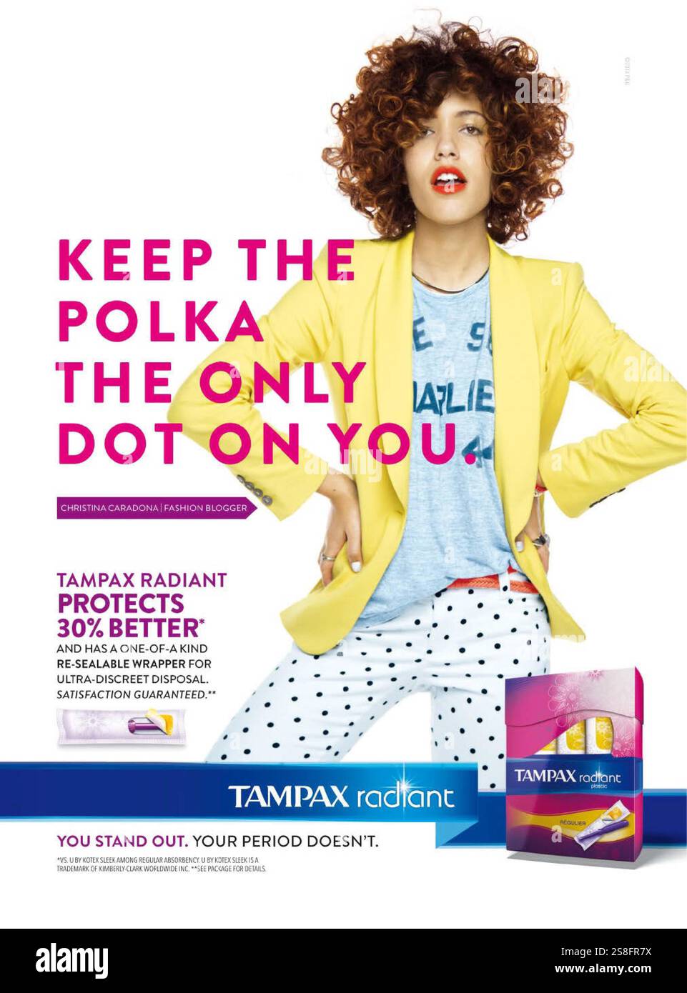 2014-2015 Tampax annonce de tampon radiant avec Christina Caradona - 'Gardez la polka le seul point sur vous' Banque D'Images