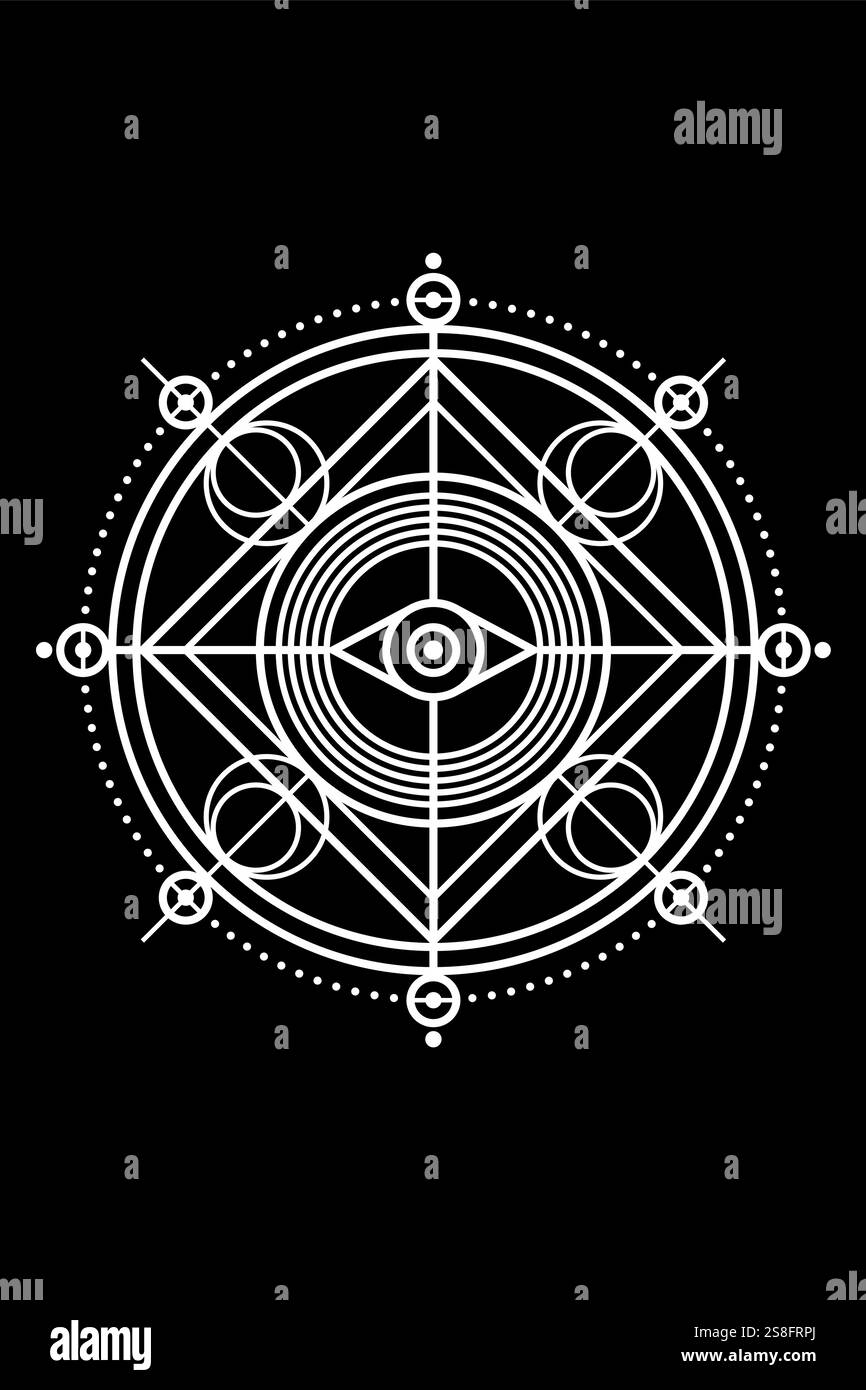 Tous voyant oeil sur Sacred Geometry, conception de logo géométrique de troisième oeil mystique. Emblème occulte de la Providence, de la protection, de la chance, de la magie. Dieu oeil maçonnique Illustration de Vecteur