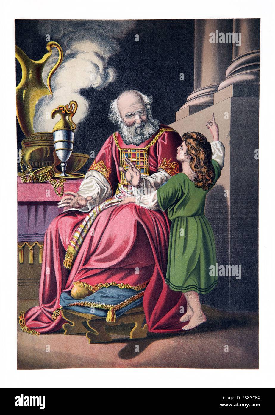 Illustration du jeune Samuel avec le Grand prêtre Eli au Tabernacle de l'antique 19ème siècle la Bible de famille illustrée nationale - le Saint Banque D'Images